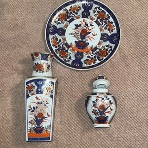 Japanese Charger, Vase, and Container with Lid